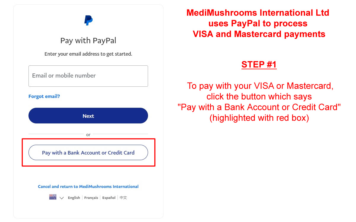 Pay MediMushrooms With PayPal - Step 01